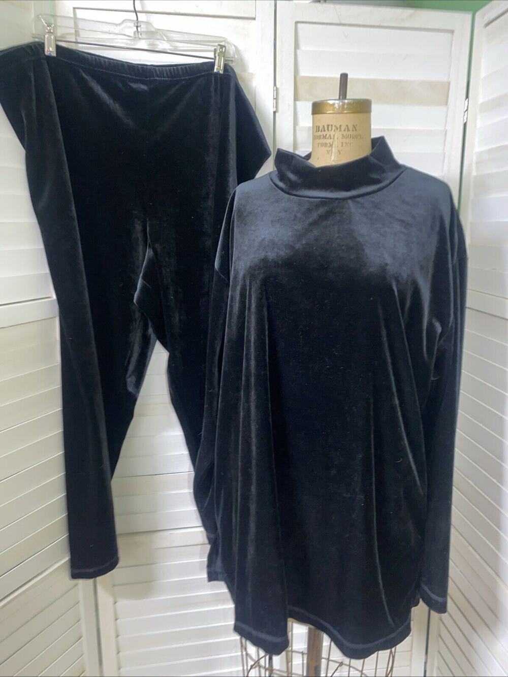 Gilligan O'Malley Black Velour Pajama Set Track Leisure Suit Tunic Pants XXXL